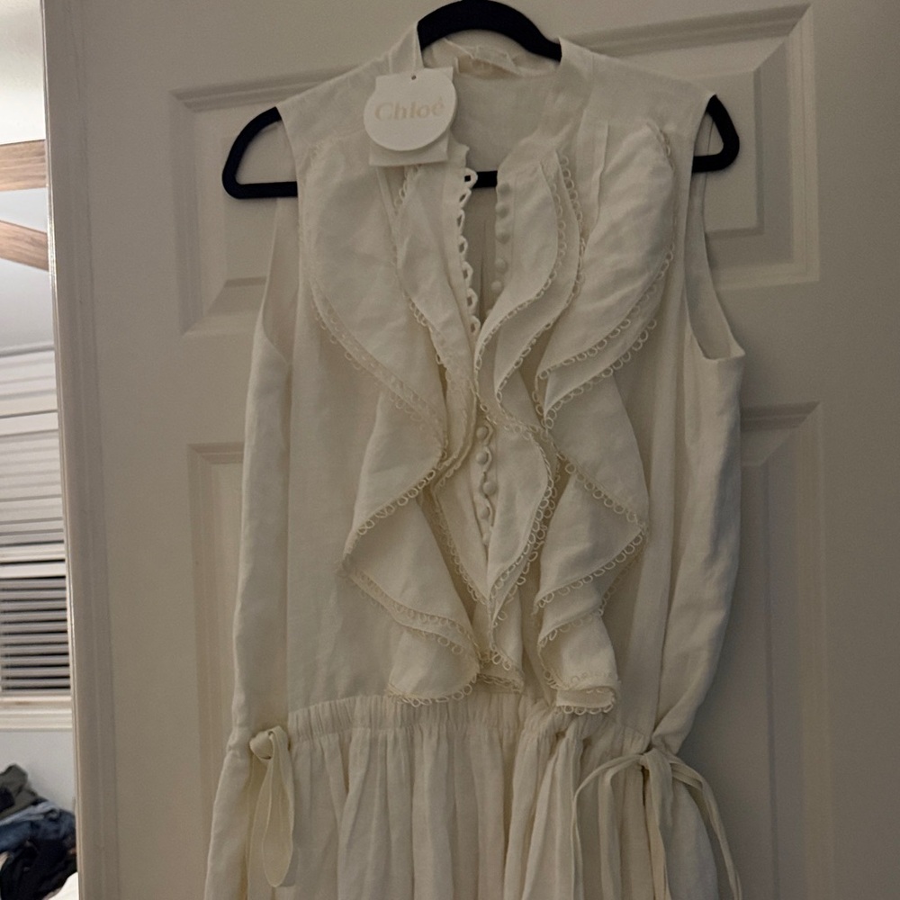 Chloe Cream Ruffle-Front Mini Dress